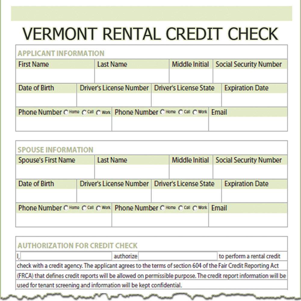 Vermont Rental Credit Check Form