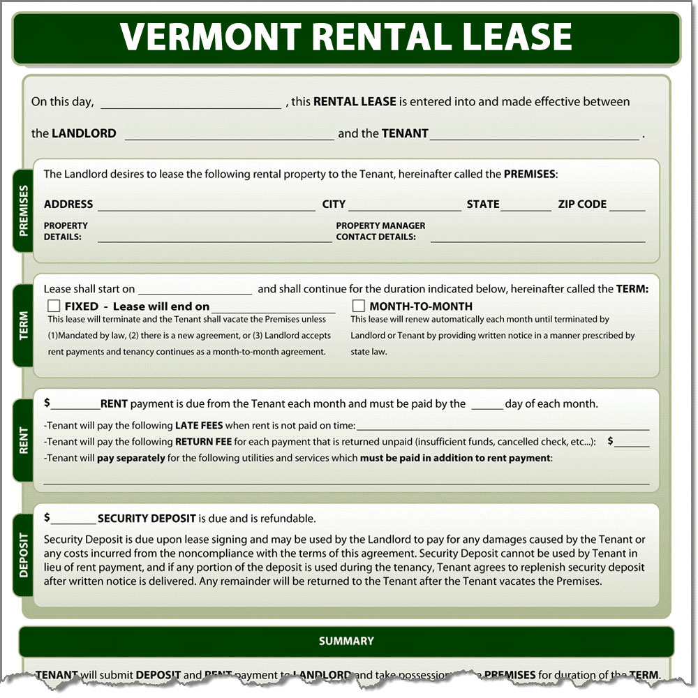 Vermont rental Lease Form