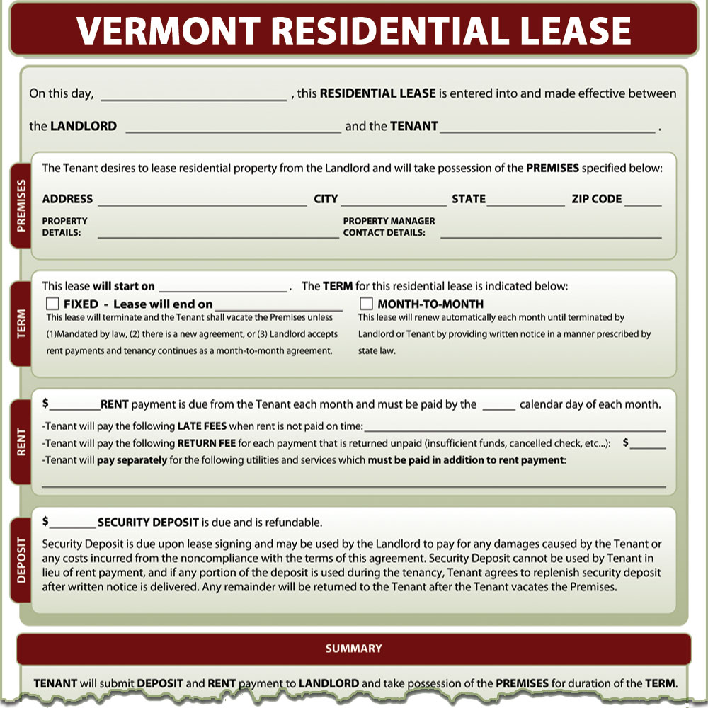 Vermont Residential Lease Form