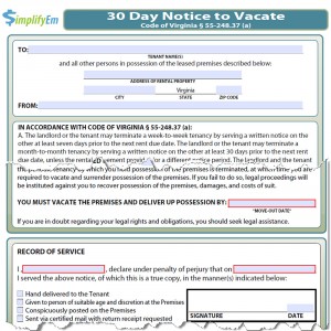 Virginia Notice to Vacate Form