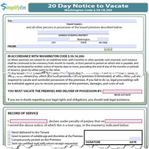 Washington Notice to Vacate Form