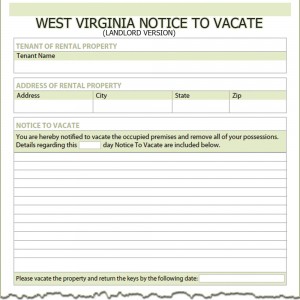 West Virginia Landlord Notice to Vacate