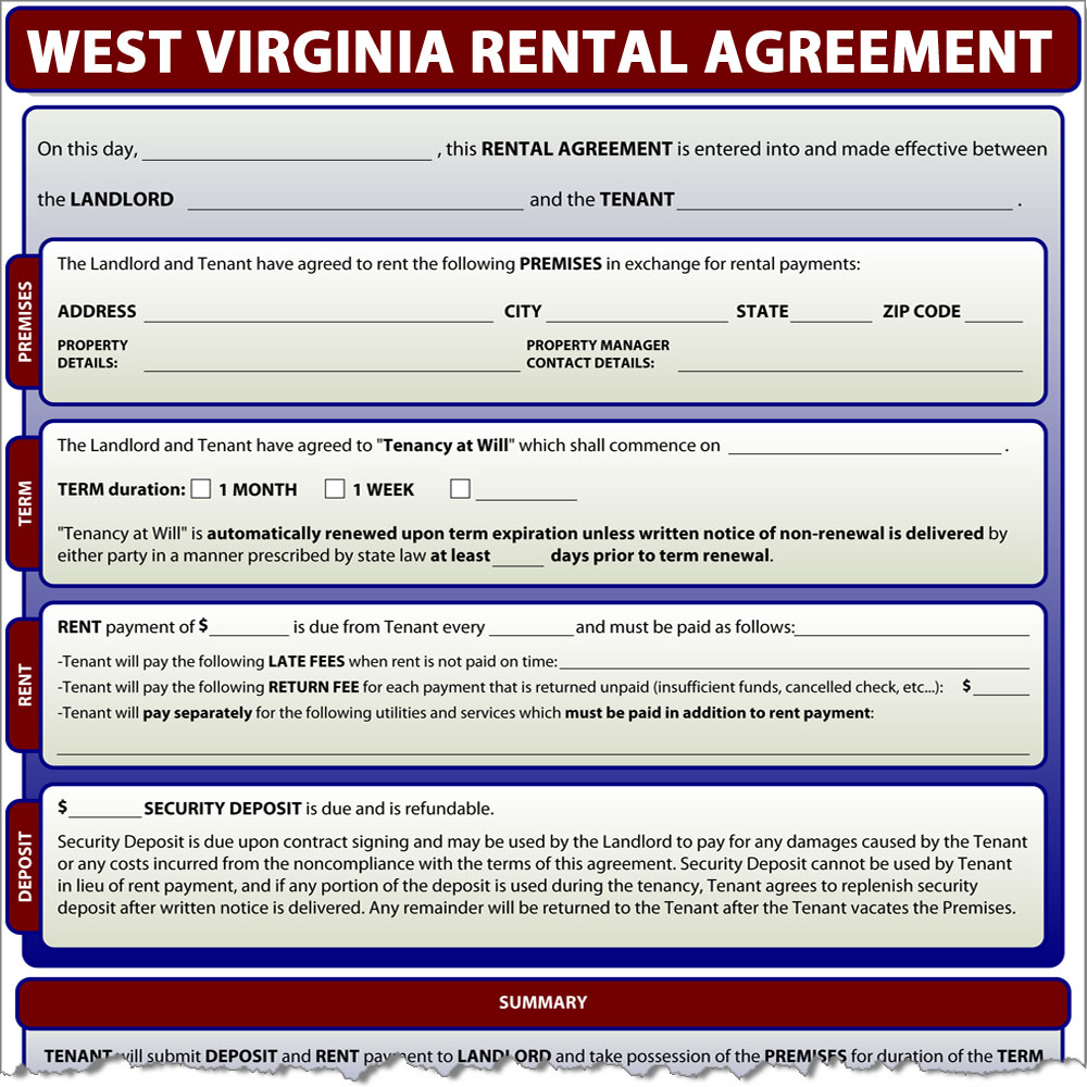 West Virginia Rental Agreement Form