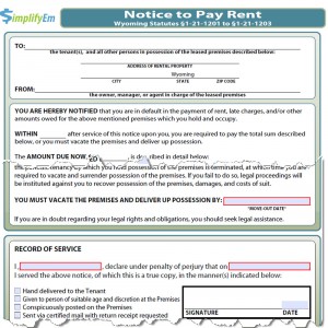 Wyoming Notice to Pay Rent Form