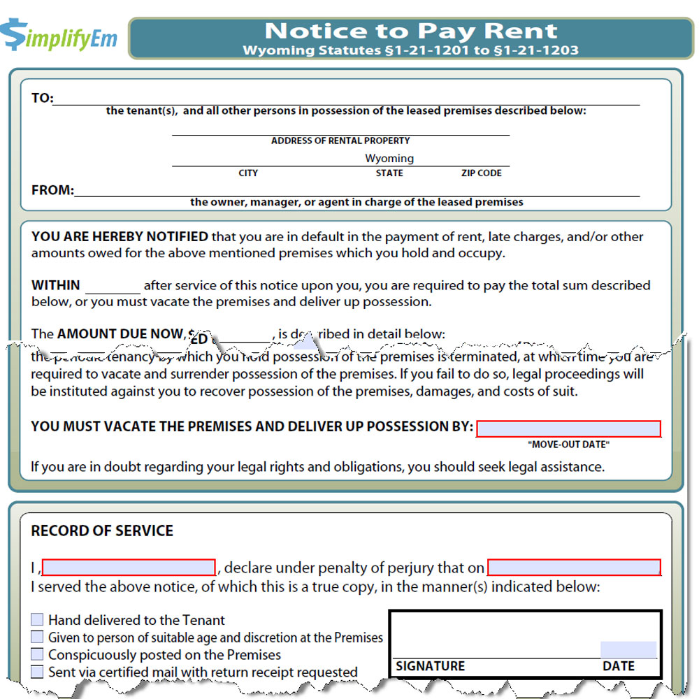 Wyoming Notice to Pay Rent Form