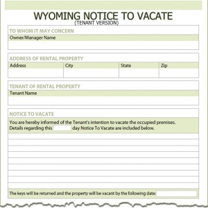Wyoming Tenant Notice to Vacate