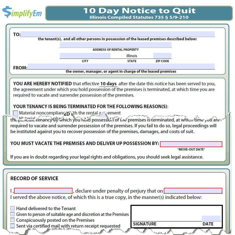 Free Illinois Notice to Quit Form - SimplifyEm